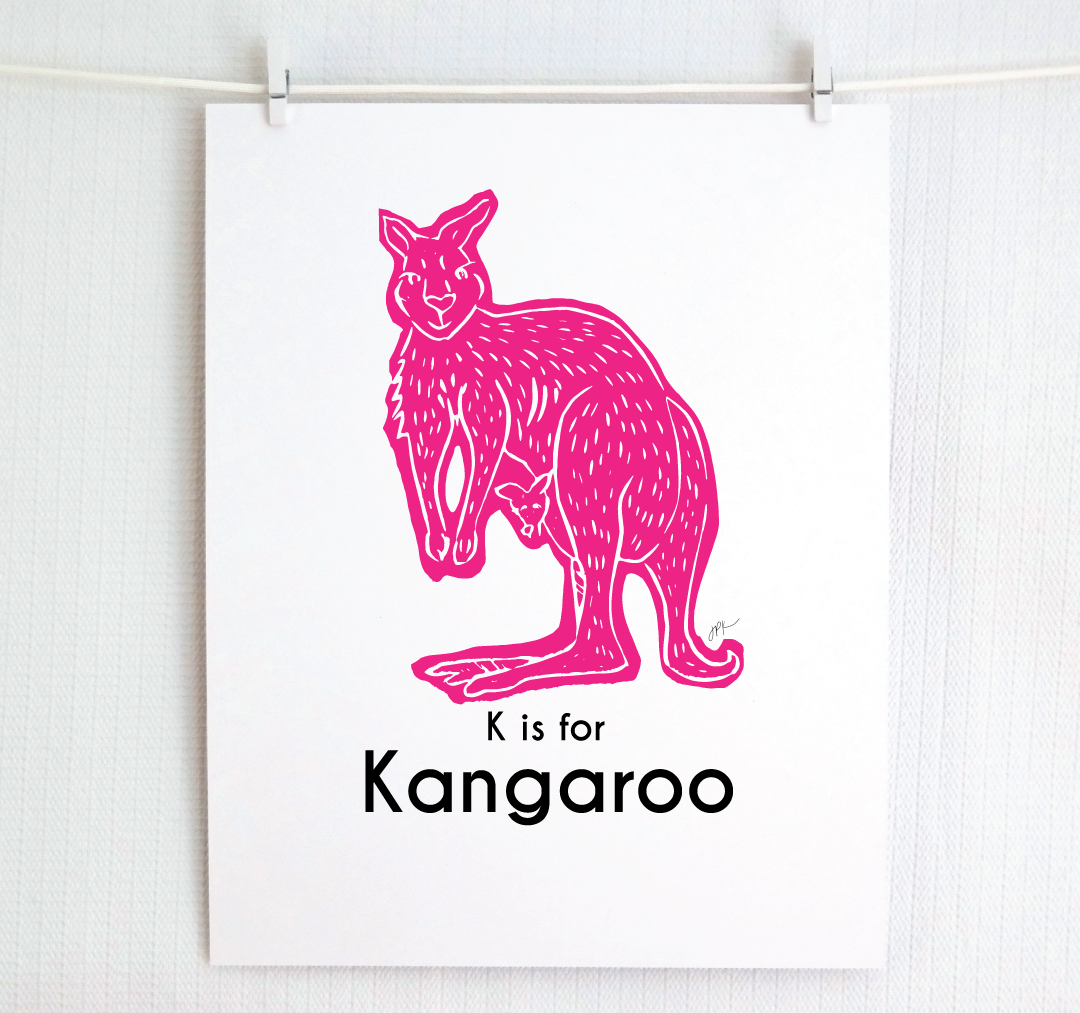 K is for Kangaroo: Captivating Creatures Alphabet Letter Print