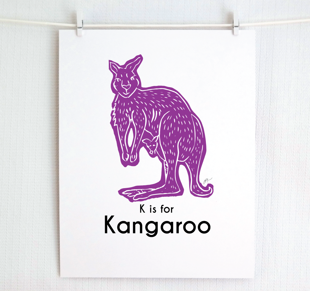 K is for Kangaroo: Captivating Creatures Alphabet Letter Print