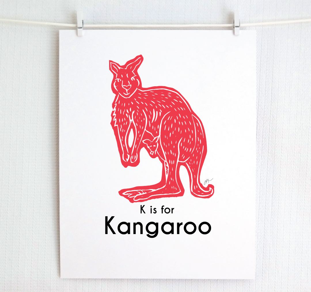 K is for Kangaroo: Captivating Creatures Alphabet Letter Print