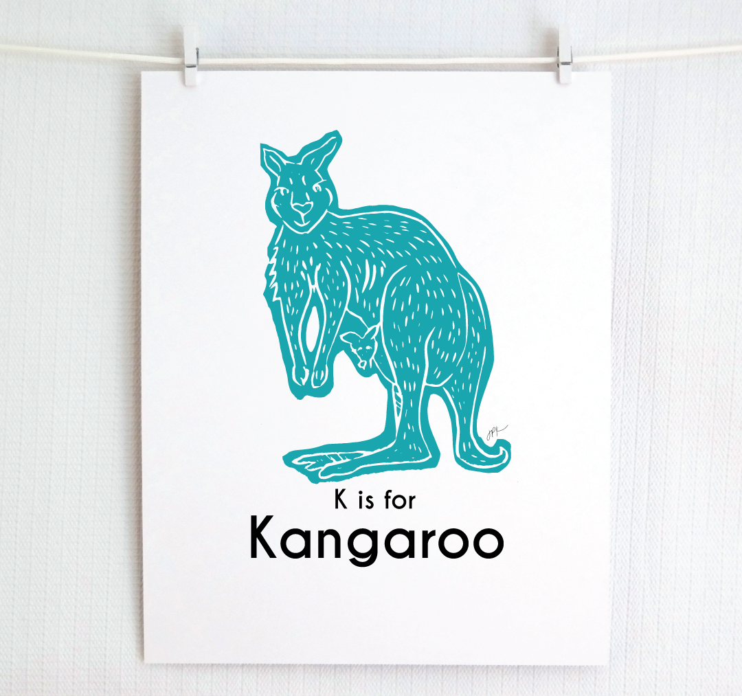K is for Kangaroo: Captivating Creatures Alphabet Letter Print