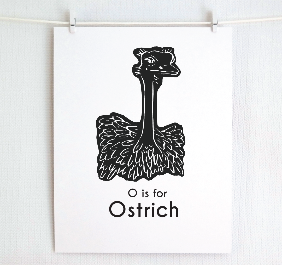 O is for Ostrich: Captivating Creatures Alphabet Letter Print