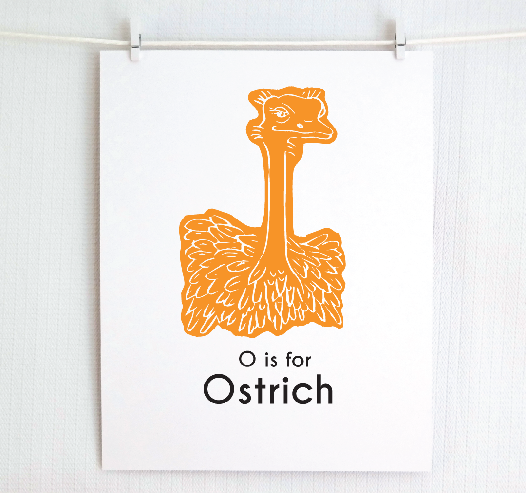 O is for Ostrich: Captivating Creatures Alphabet Letter Print