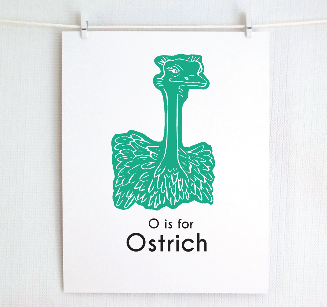 O is for Ostrich: Captivating Creatures Alphabet Letter Print