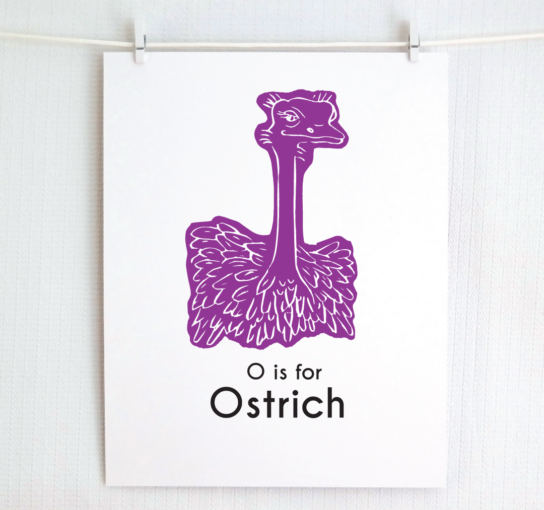 O is for Ostrich: Captivating Creatures Alphabet Letter Print