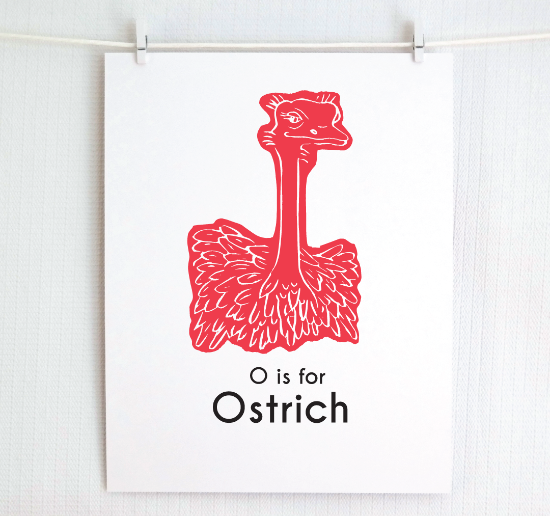 O is for Ostrich: Captivating Creatures Alphabet Letter Print