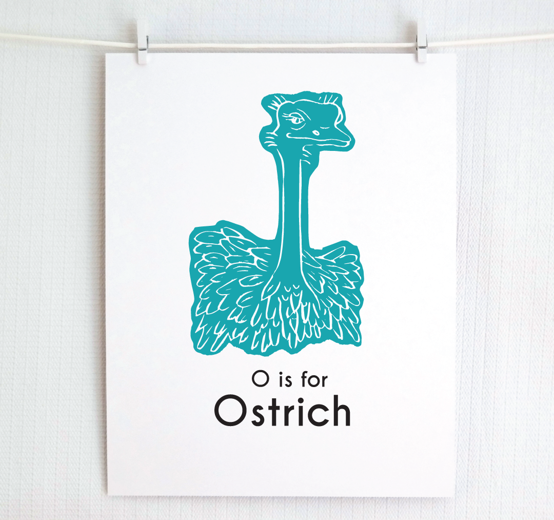 O is for Ostrich: Captivating Creatures Alphabet Letter Print