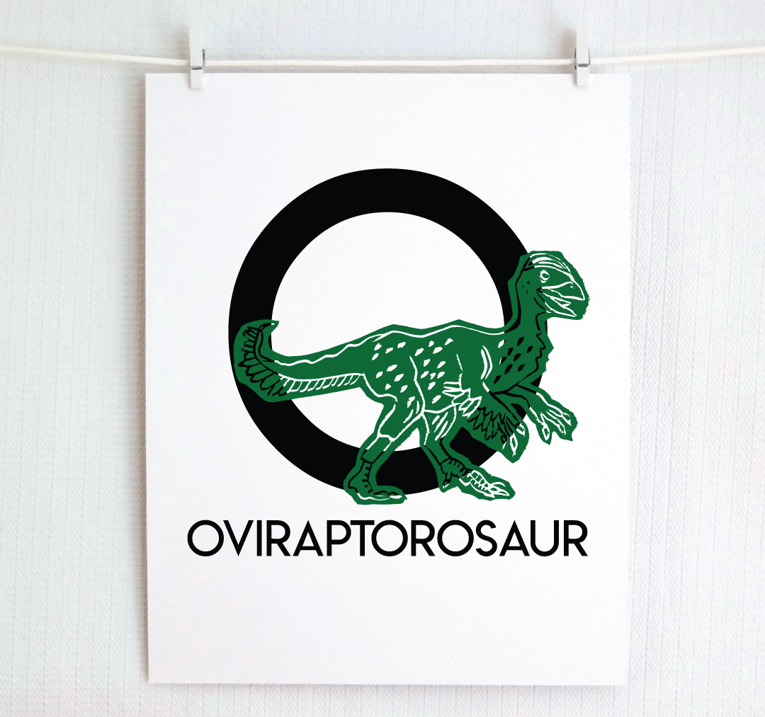 O is for Oviraptorosaur Illustrated Print