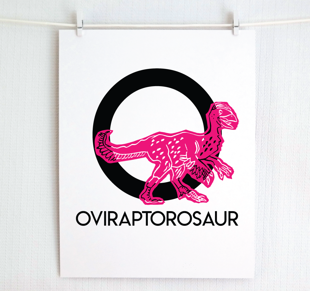 O is for Oviraptorosaur Illustrated Print