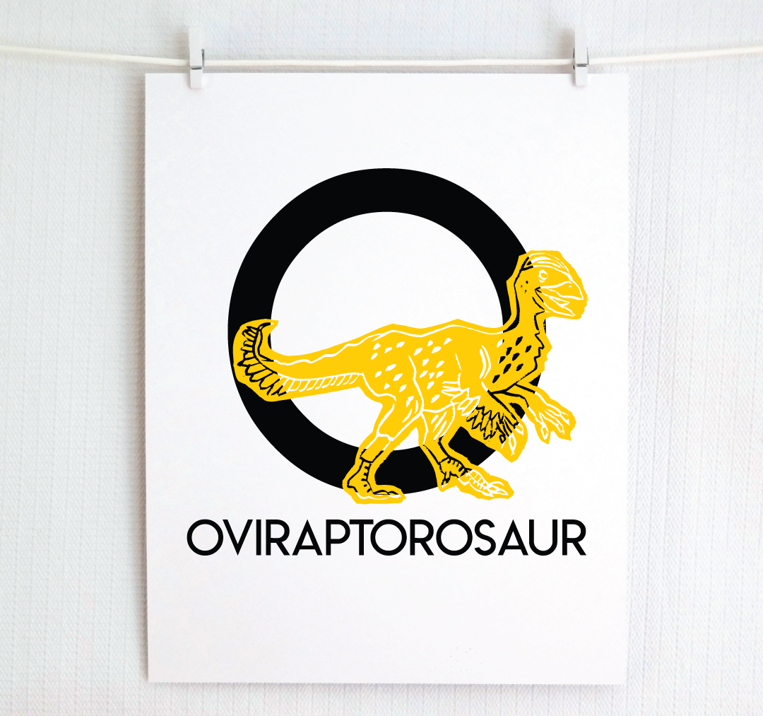 O is for Oviraptorosaur Illustrated Print