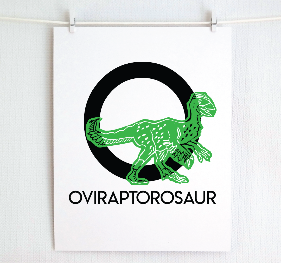 O is for Oviraptorosaur Illustrated Print