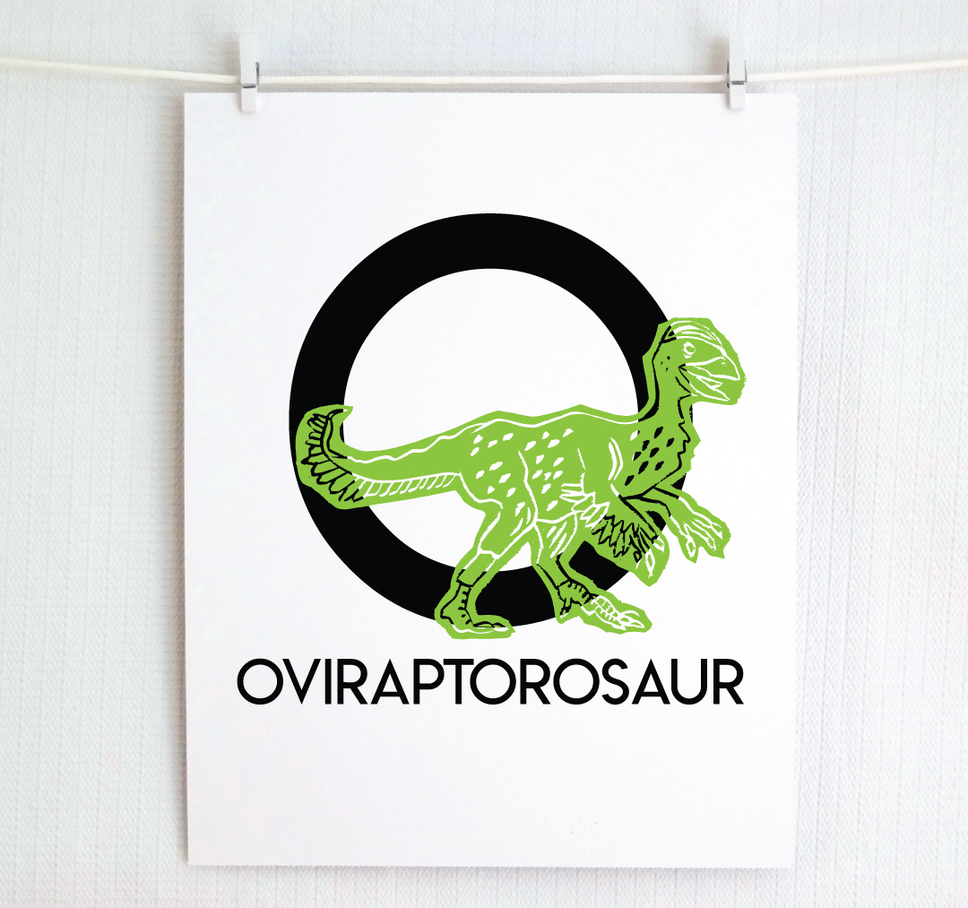 O is for Oviraptorosaur Illustrated Print