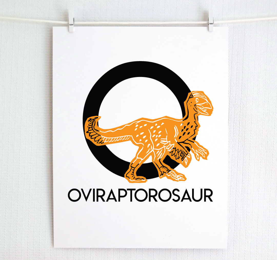 O is for Oviraptorosaur Illustrated Print