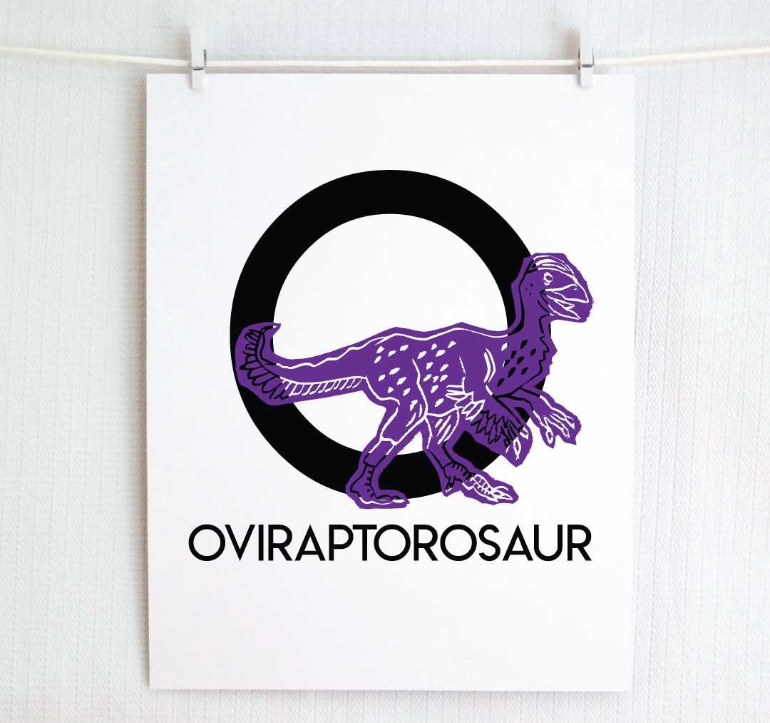 O is for Oviraptorosaur Illustrated Print