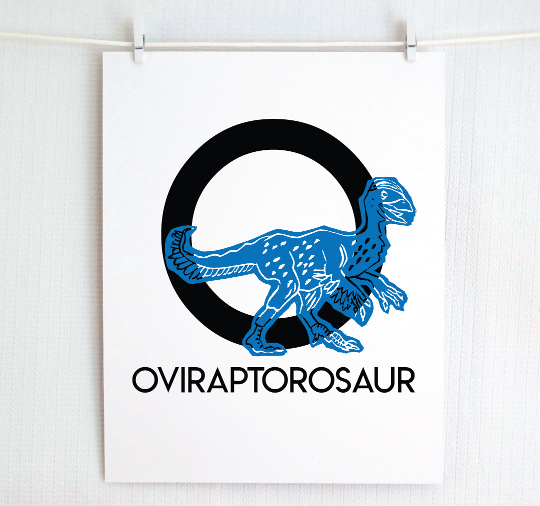 O is for Oviraptorosaur Illustrated Print