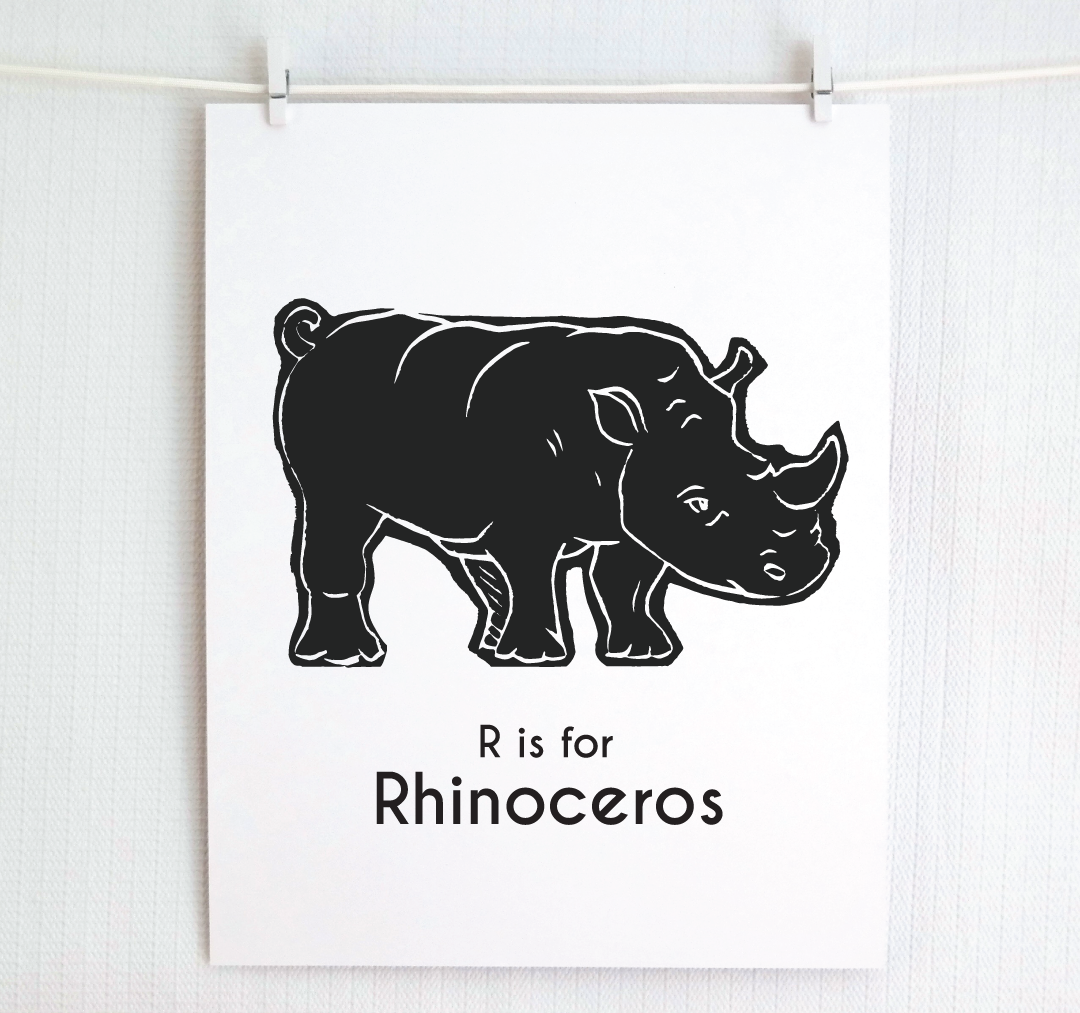 R is for Rhinoceros: Captivating Creatures Alphabet Letter Print