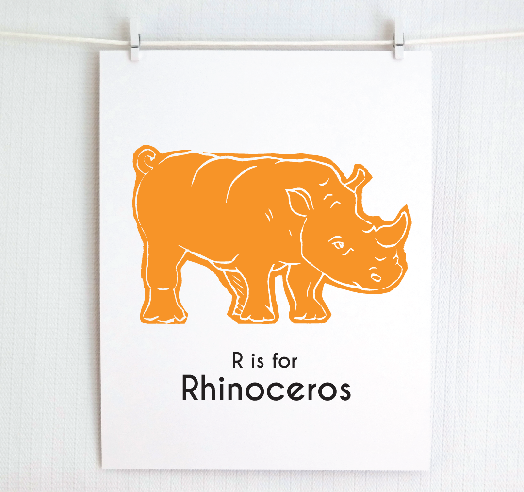 R is for Rhinoceros: Captivating Creatures Alphabet Letter Print