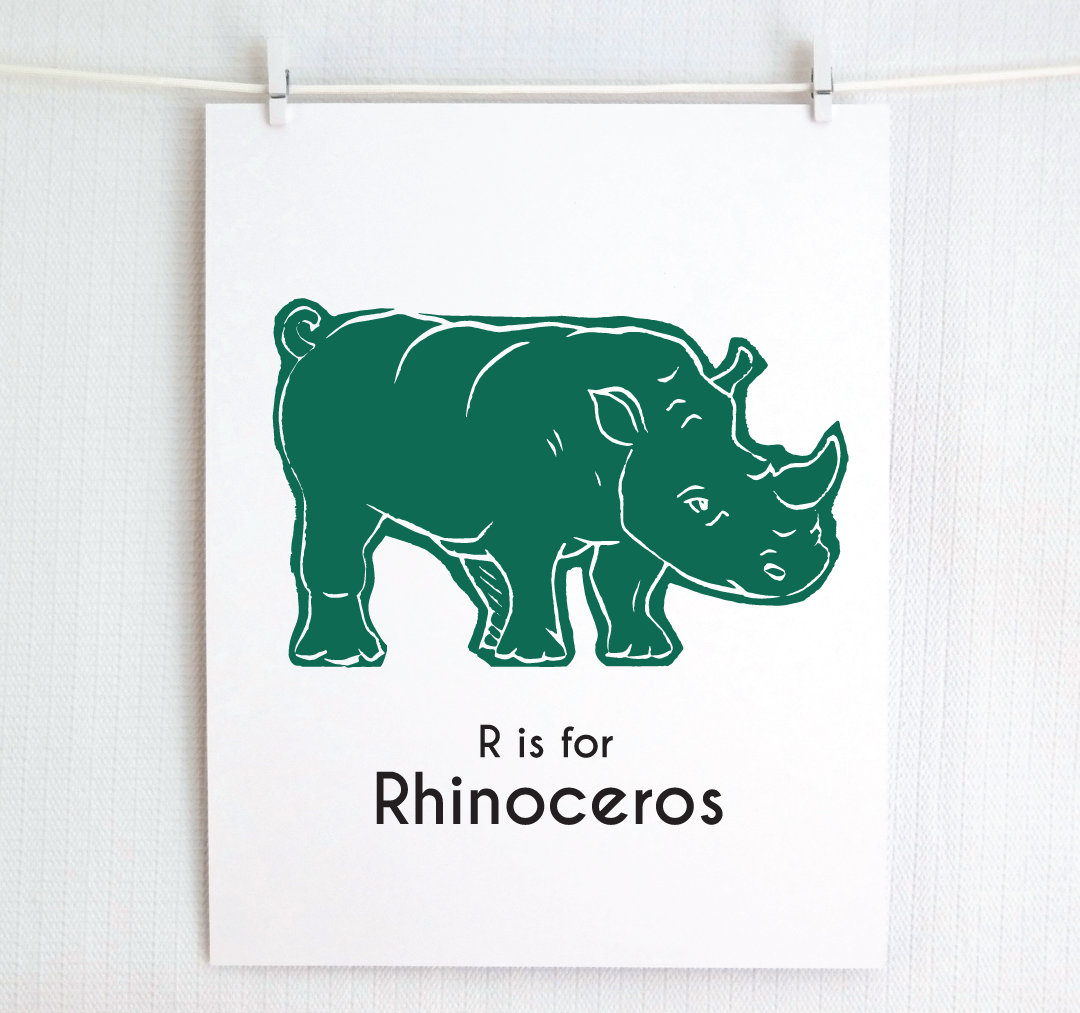 R is for Rhinoceros: Captivating Creatures Alphabet Letter Print