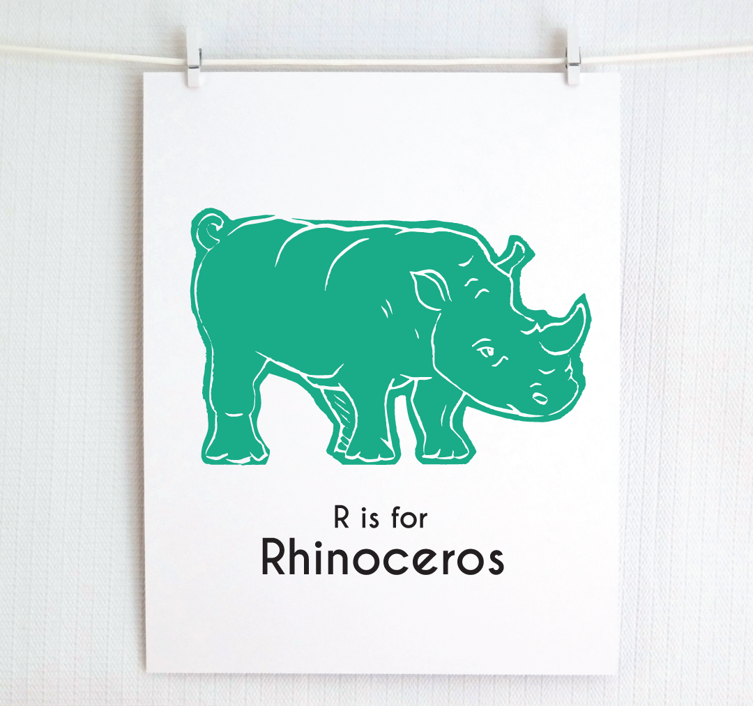 R is for Rhinoceros: Captivating Creatures Alphabet Letter Print