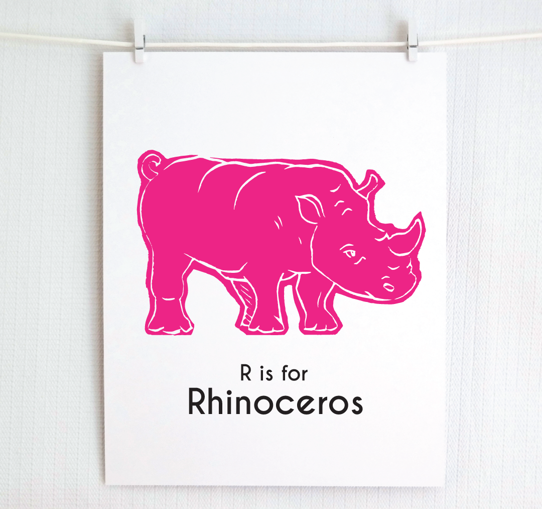 R is for Rhinoceros: Captivating Creatures Alphabet Letter Print