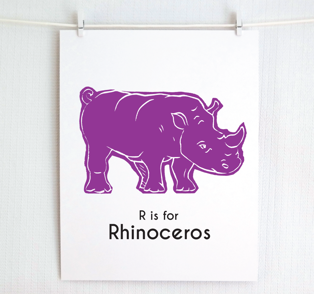 R is for Rhinoceros: Captivating Creatures Alphabet Letter Print