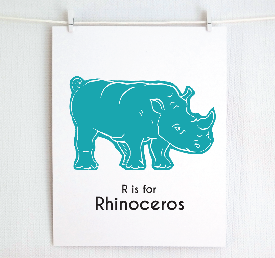 R is for Rhinoceros: Captivating Creatures Alphabet Letter Print