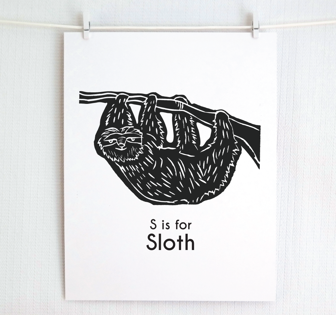 S is for Sloth: Captivating Creatures Alphabet Letter Print