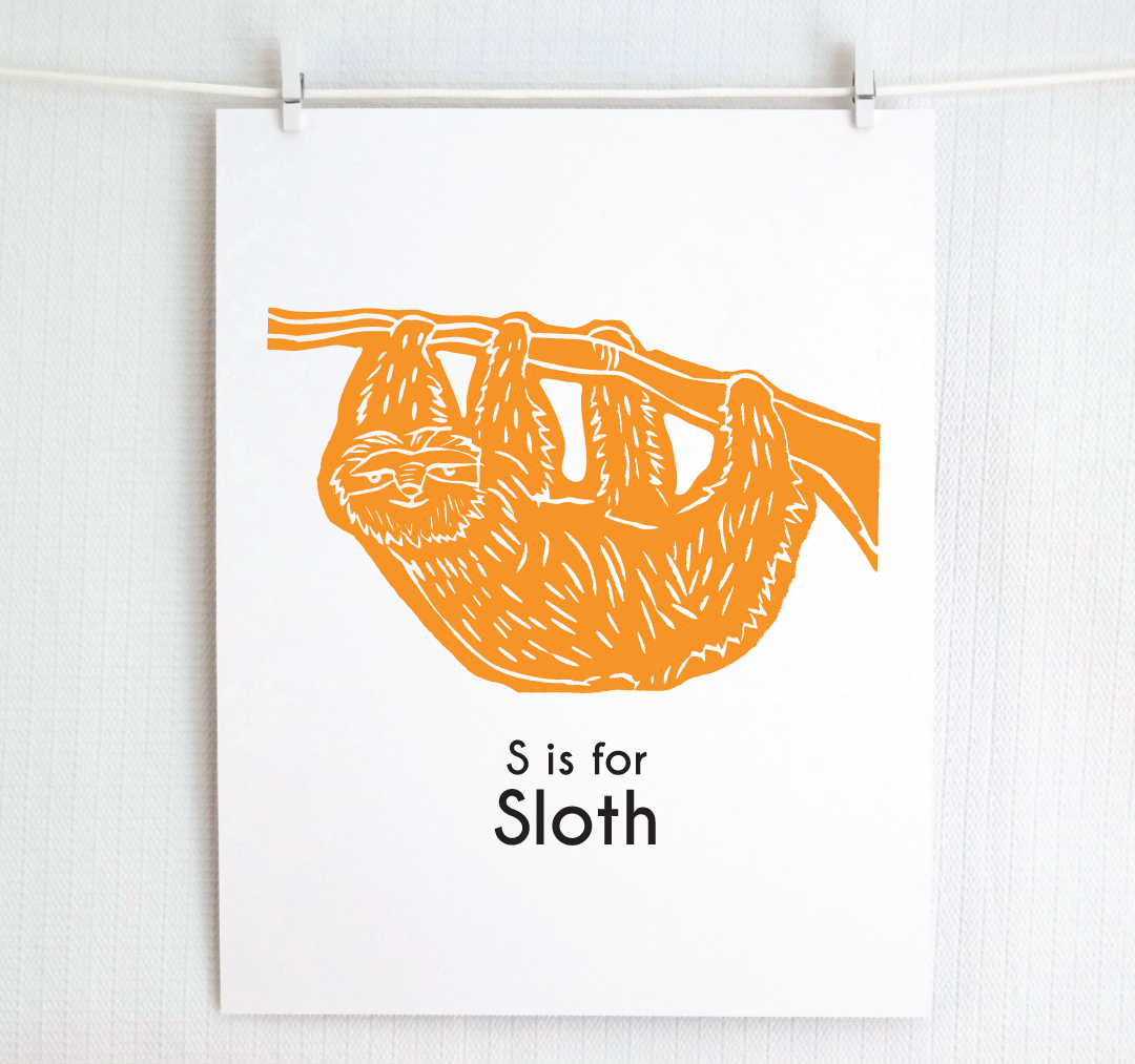 S is for Sloth: Captivating Creatures Alphabet Letter Print