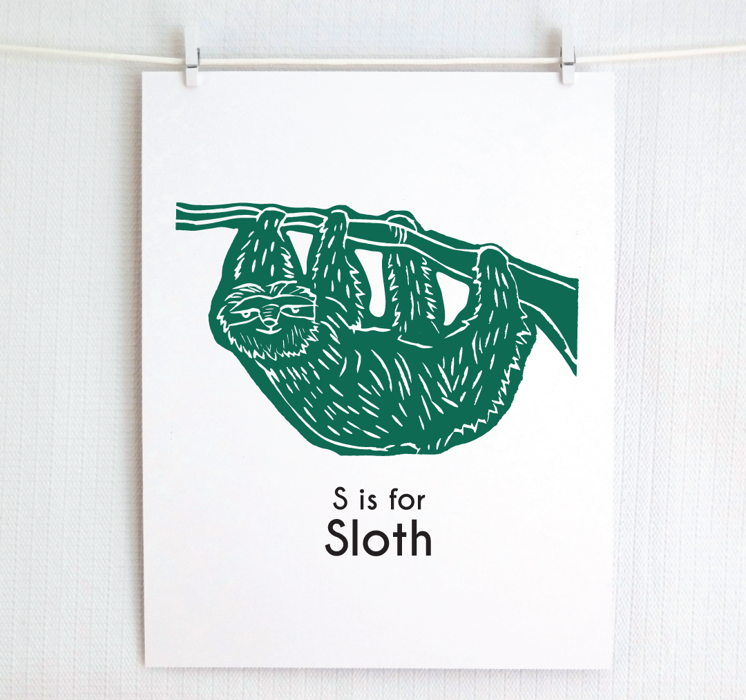 S is for Sloth: Captivating Creatures Alphabet Letter Print