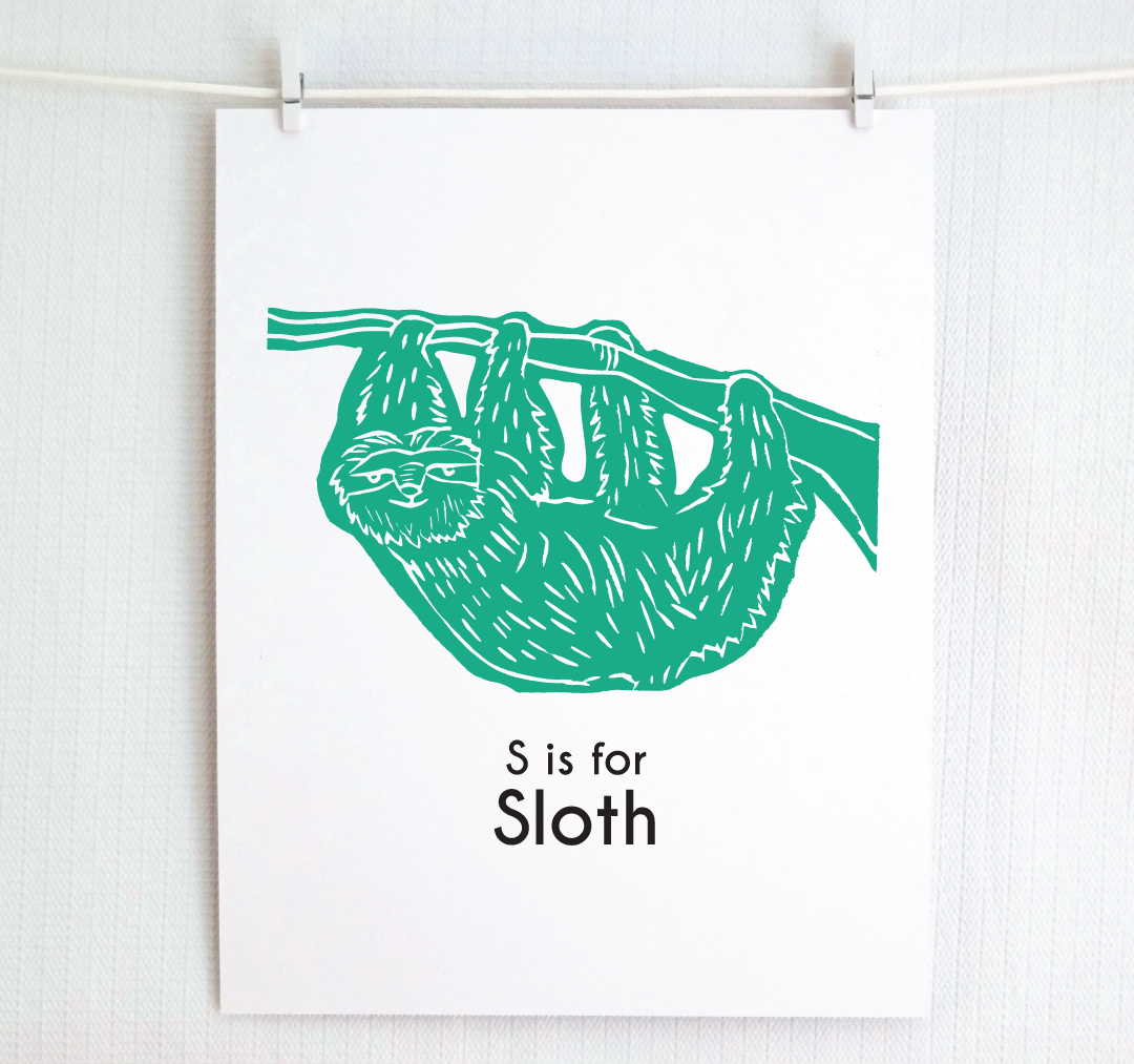 S is for Sloth: Captivating Creatures Alphabet Letter Print