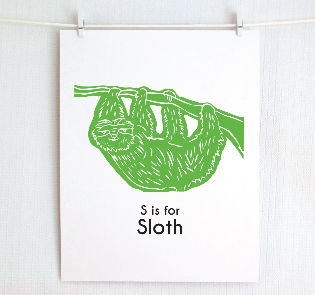 S is for Sloth: Captivating Creatures Alphabet Letter Print