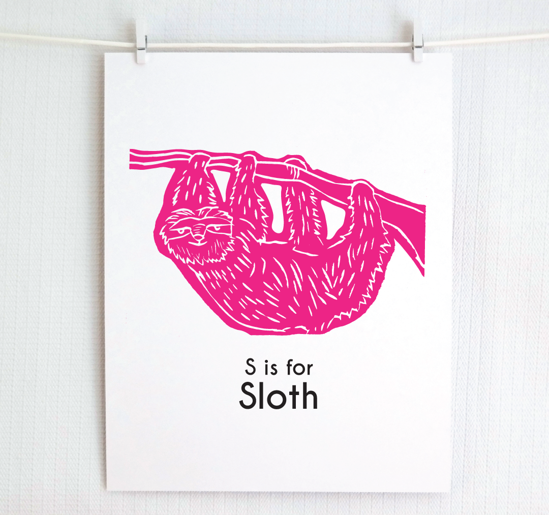 S is for Sloth: Captivating Creatures Alphabet Letter Print