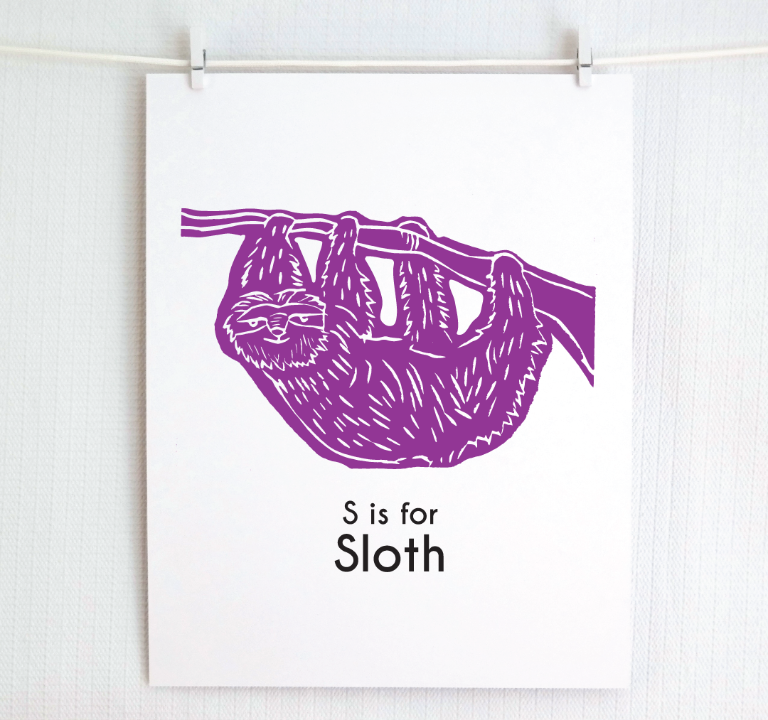 S is for Sloth: Captivating Creatures Alphabet Letter Print