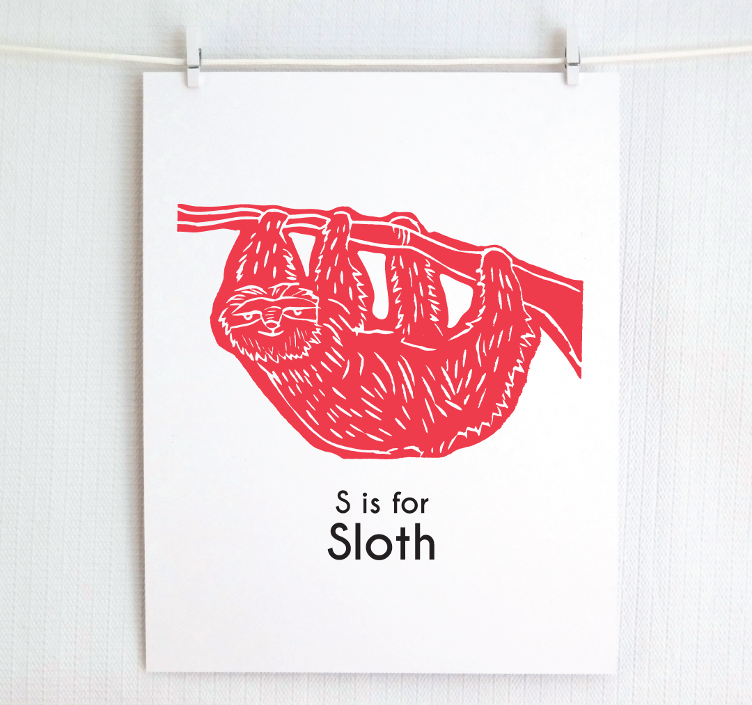S is for Sloth: Captivating Creatures Alphabet Letter Print