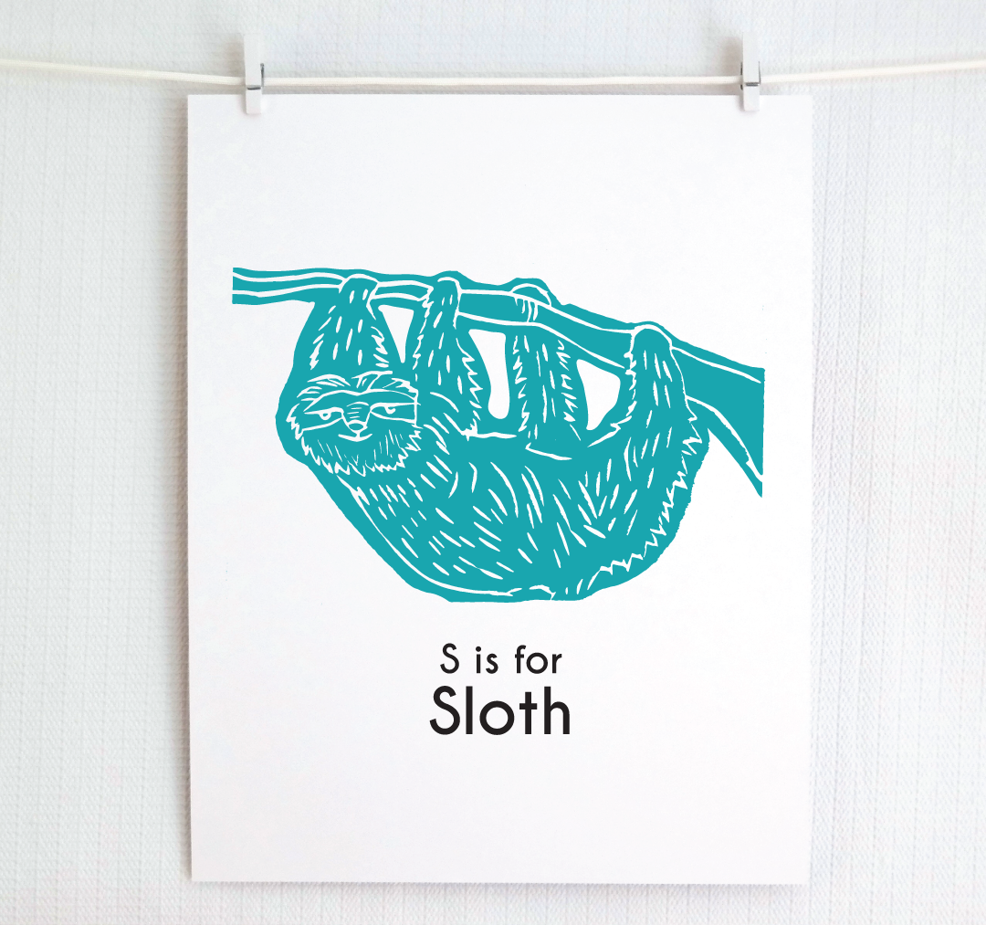 S is for Sloth: Captivating Creatures Alphabet Letter Print