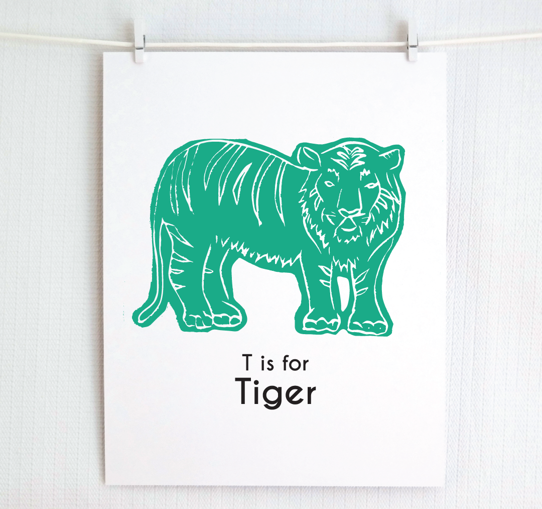 T is for Tiger: Captivating Creatures Alphabet Letter Print