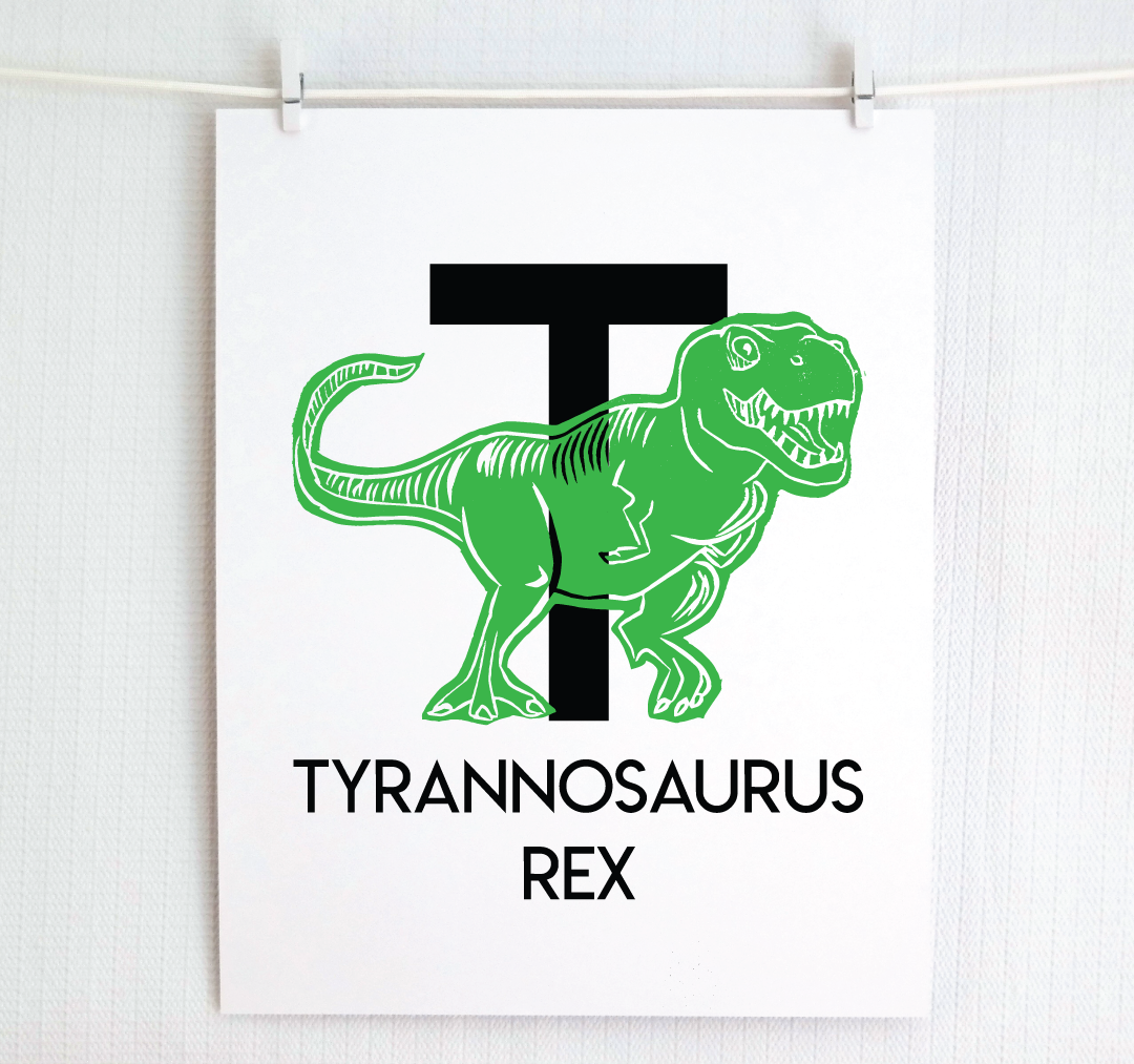 T is for Tyrannosaurus Rex Illustrated Print