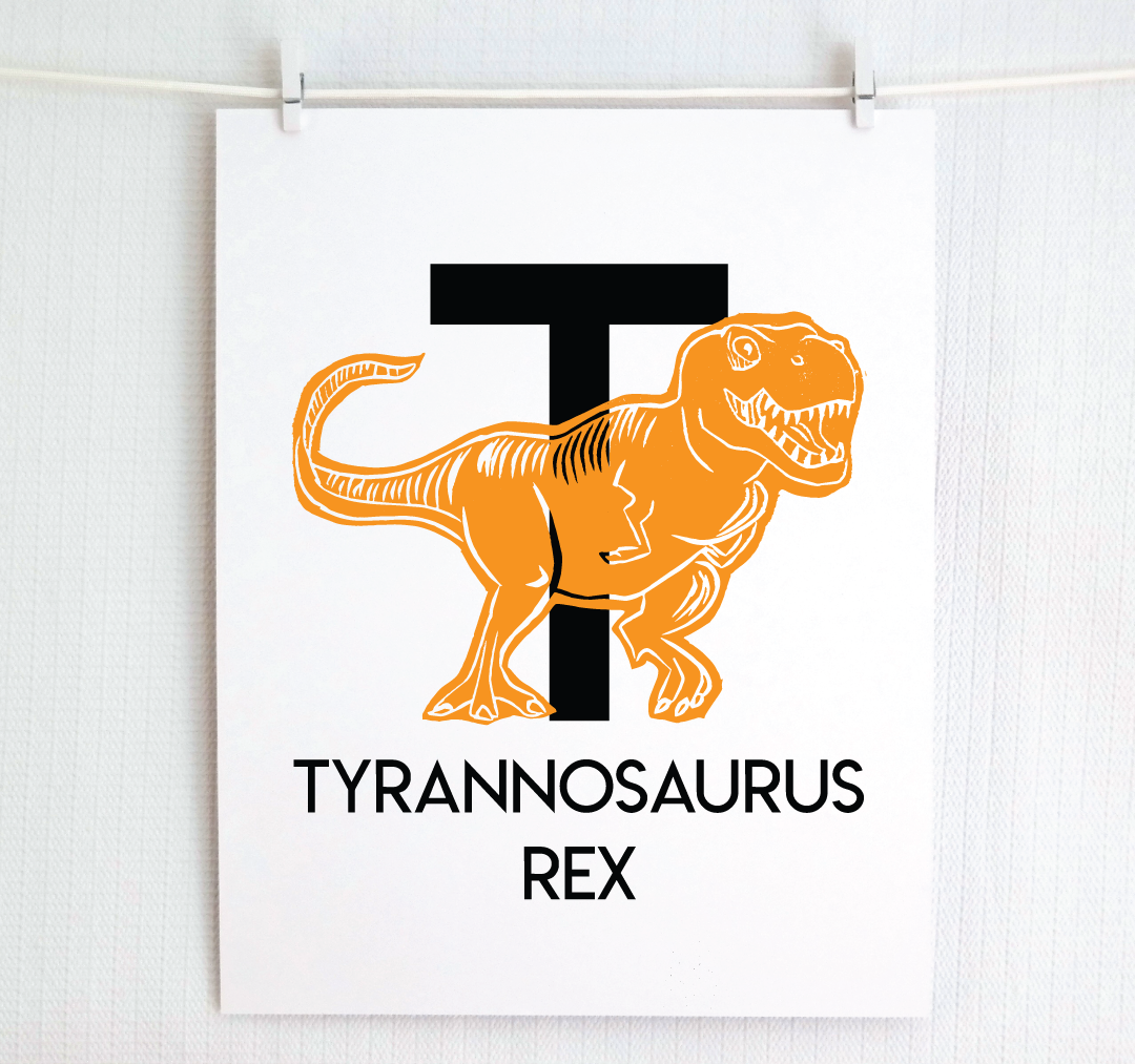 T is for Tyrannosaurus Rex Illustrated Print