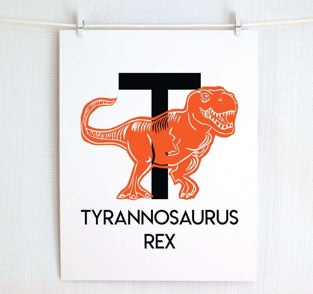 T is for Tyrannosaurus Rex Illustrated Print