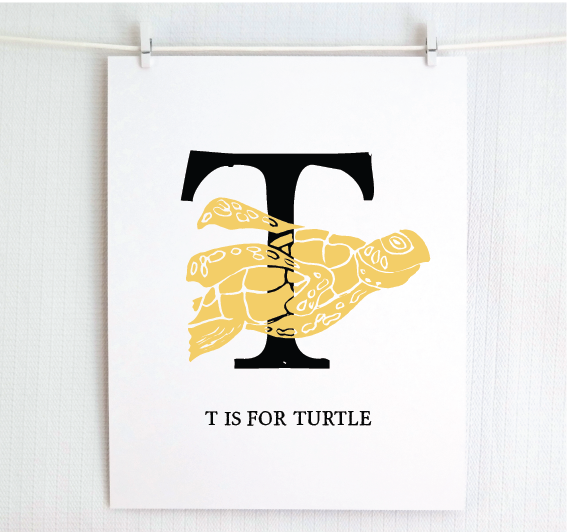 T is for Turtle Illustrated Print