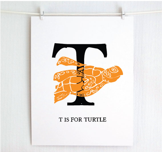 T is for Turtle Illustrated Print