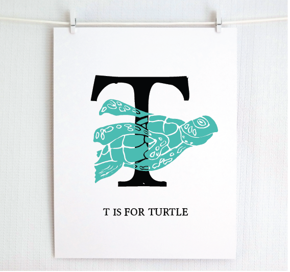 T is for Turtle Illustrated Print