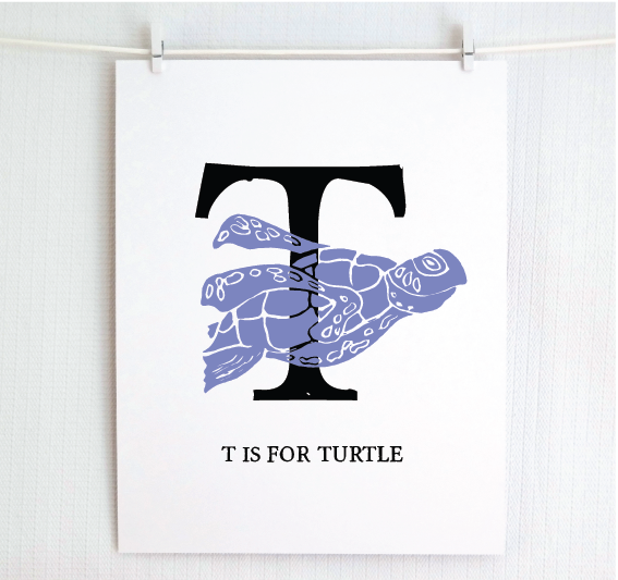 T is for Turtle Illustrated Print