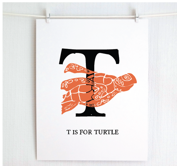 T is for Turtle Illustrated Print