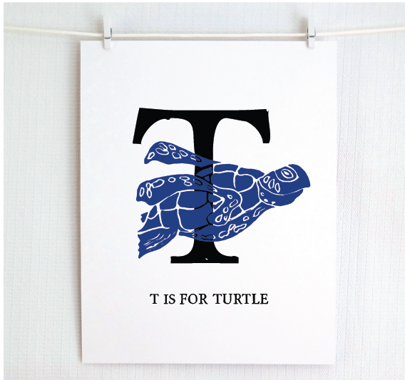 T is for Turtle Illustrated Print