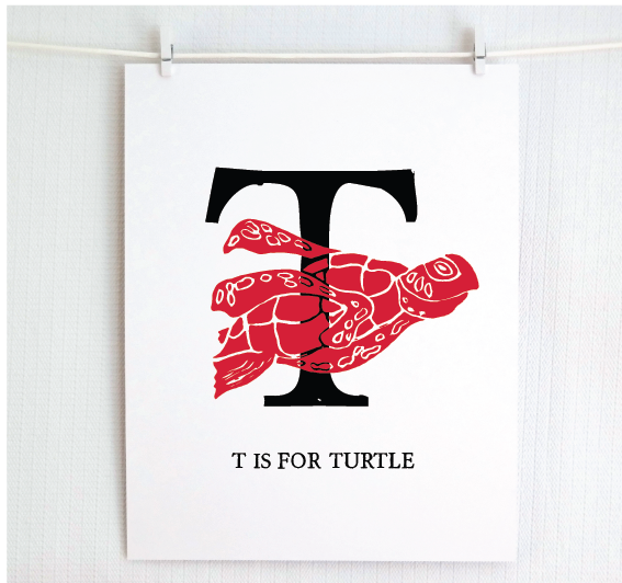 T is for Turtle Illustrated Print