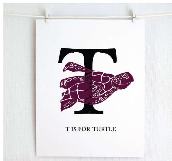 T is for Turtle Illustrated Print