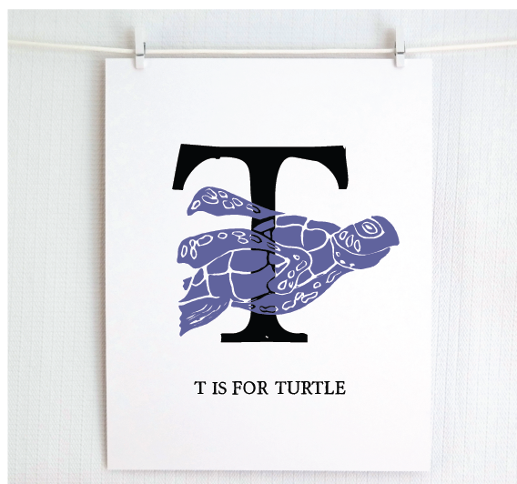 T is for Turtle Illustrated Print