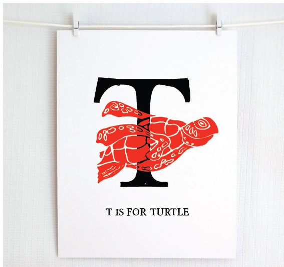 T is for Turtle Illustrated Print