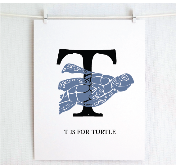 T is for Turtle Illustrated Print