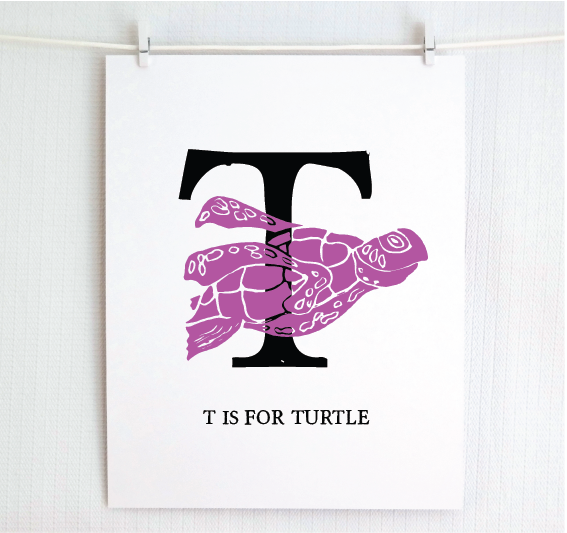 T is for Turtle Illustrated Print